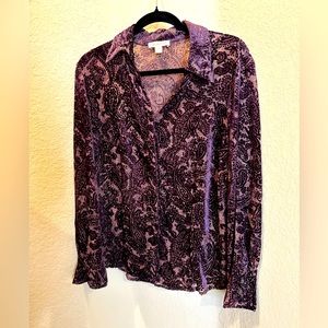 Velvet Burnout Blouse - Deep Purple Paisley
